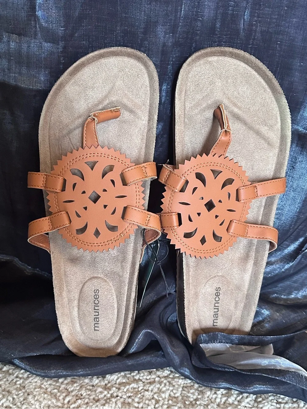 Maurices Burnt Orange Tan Decorative Cutout Slide Sandals SuperCush Alyssa 11